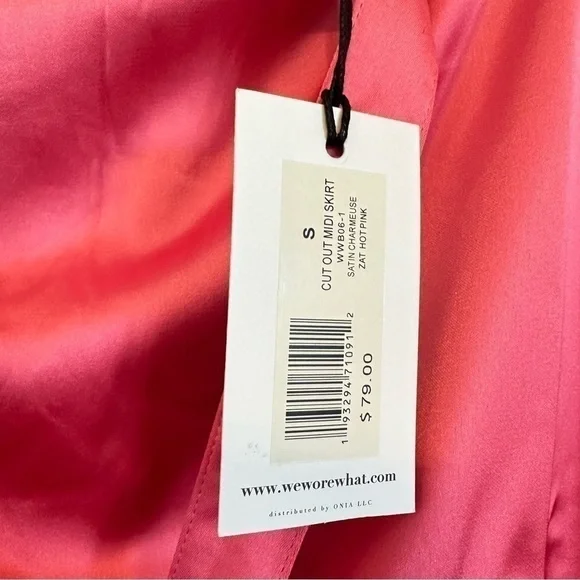 NWT WeWoreWhat cut out midi skirt in hot pink satin women’s size small - Picture 5 of 10